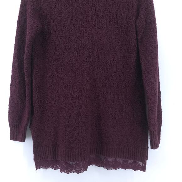 Knitted & Knotted Anthro Coquette V Neck Cranberry Tunic Split Hem Lace Trim M - Picture 13 of 14